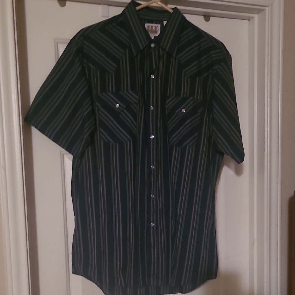 Ely Cattleman Navy Blue Striped Shirt